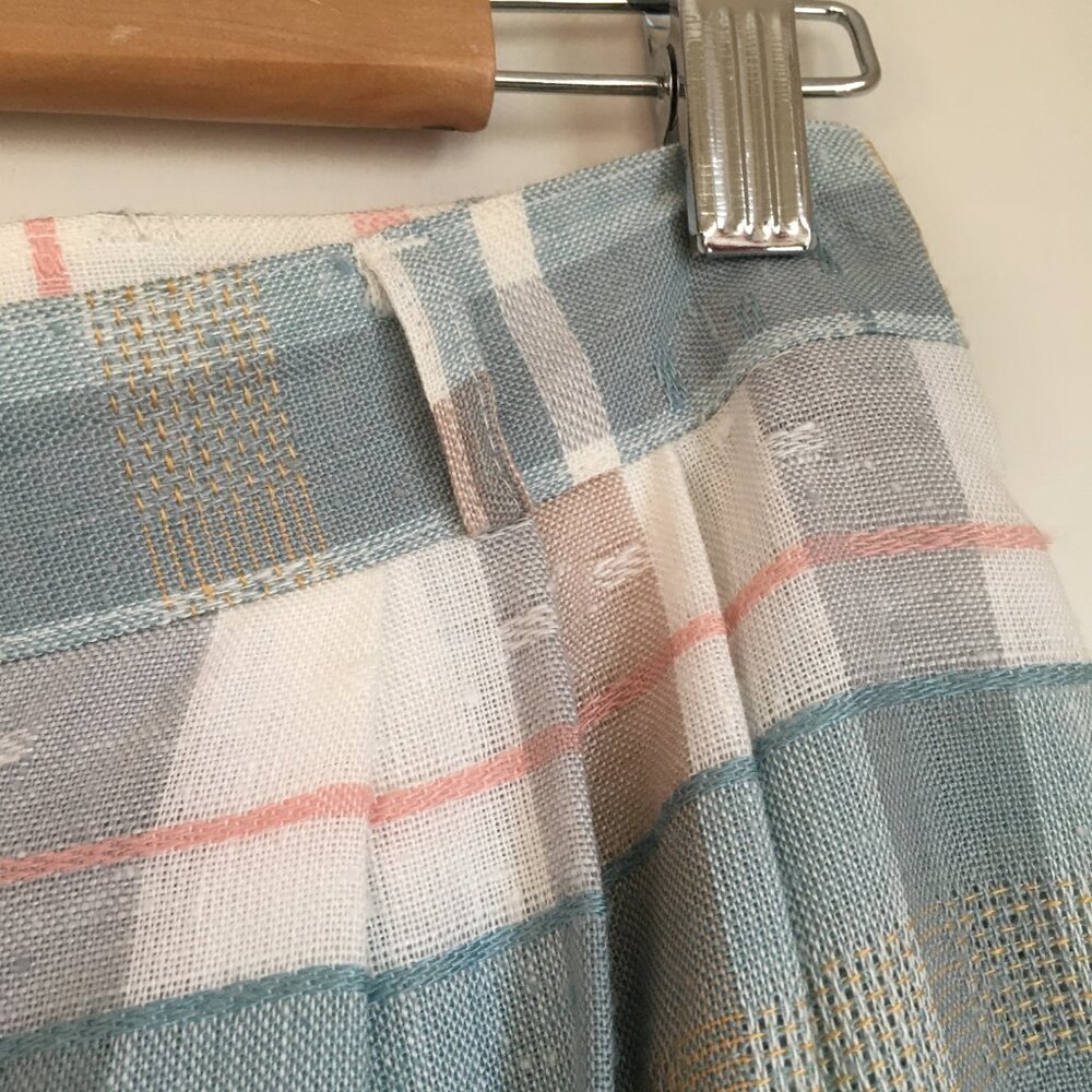 Vintage Pastel Pink & Sage Green Pocket Pleated Button Up Made in Canada Skirt - Picture 8 of 16